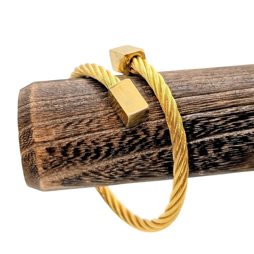 Gold Tone Cable Adjustable Unisex Wrap Bracelet